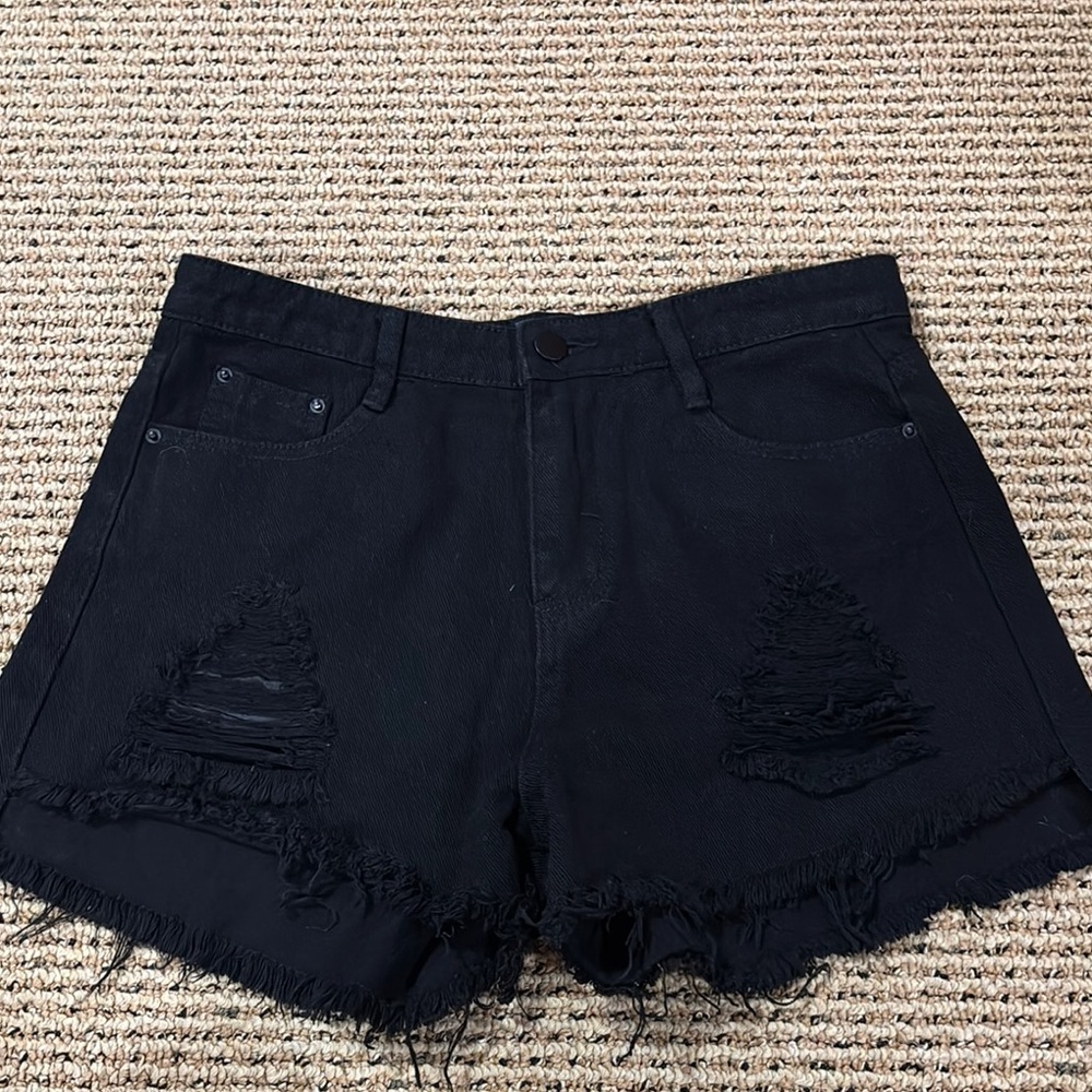 SHEIN Black Distressed Jean Shorts High-Waisted